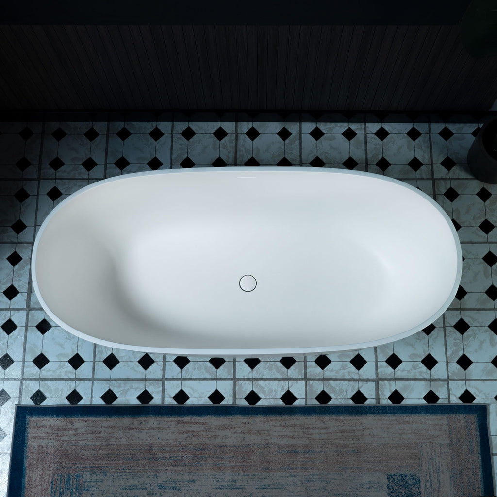 WOODBRIDGE 63" L x 28.35" W Stone Resin Luxury Contemporary Solid Surface Freestanding Soaking Tub in Matte White