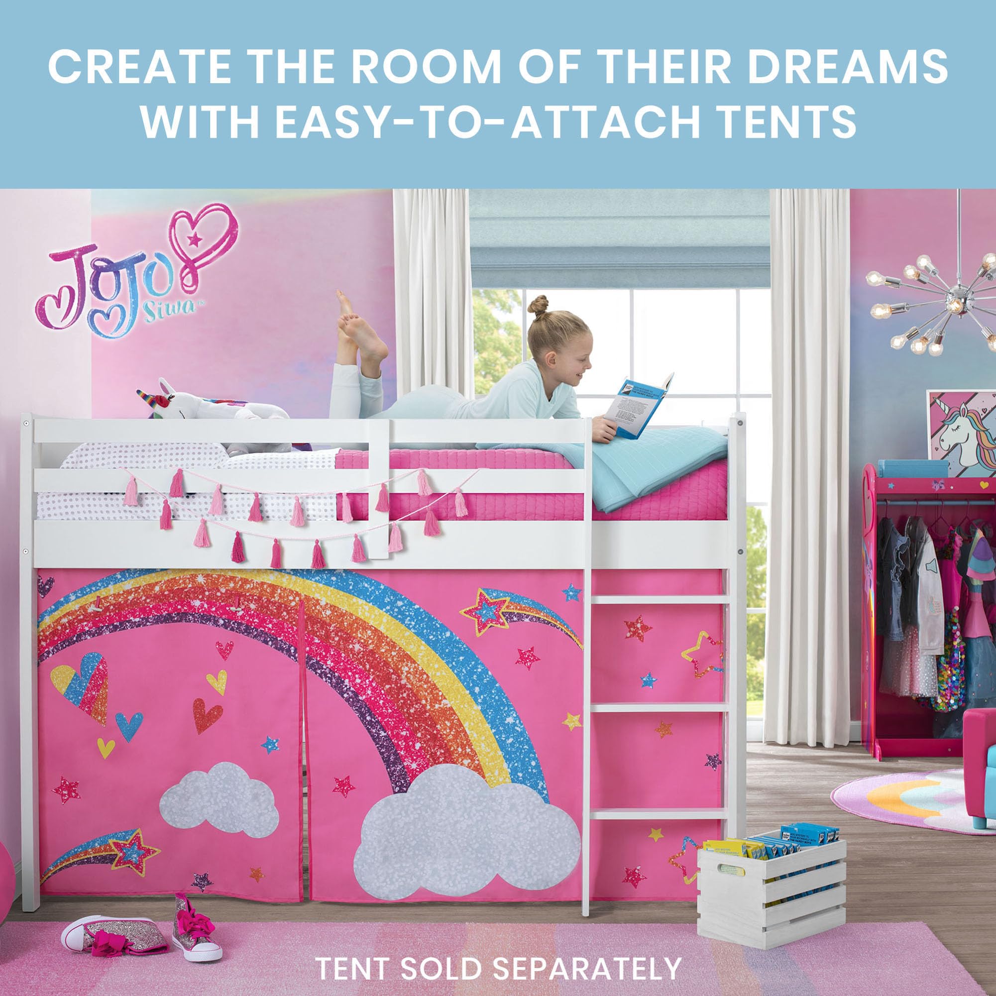 Delta Children Twin Loft Bed with Guardrail and Ladder (Coordinates with Loft Bed Tents Sold Separately), White