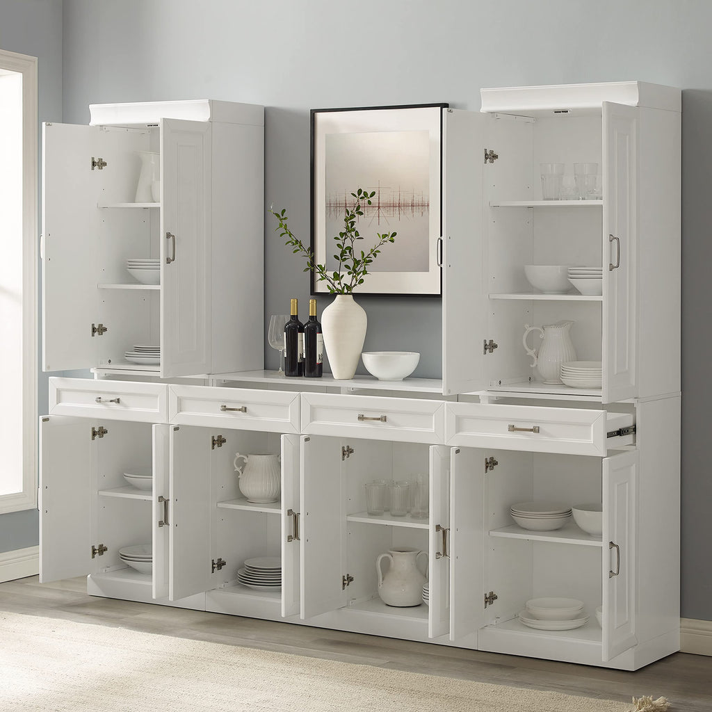 Crosley Furniture Stanton 3-Piece Traditional Sideboard Buffet Cabinet and Kitchen Storage Pantry Set, White
