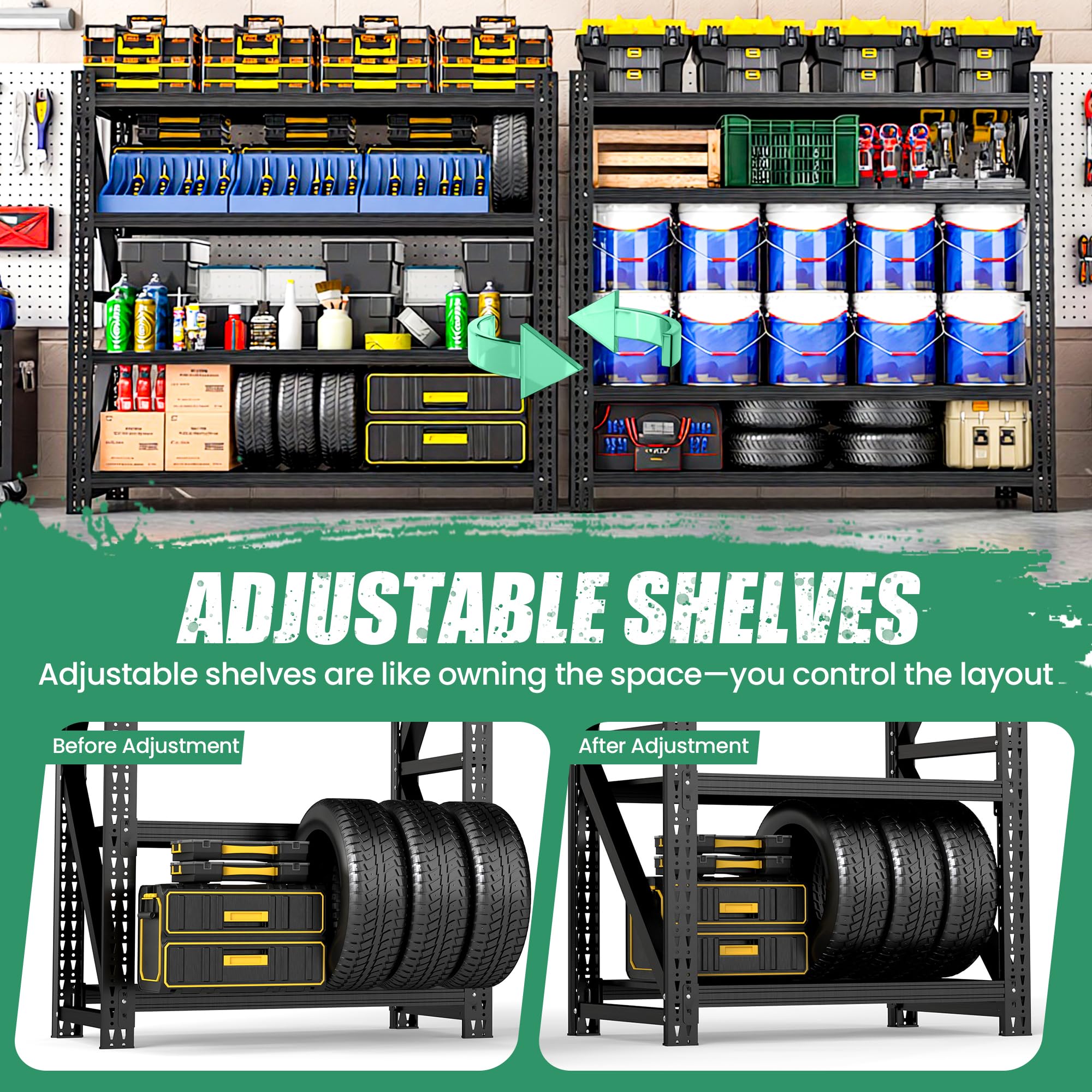 VIYET 4-Tier Heavy Duty Garage Shelving,Industrial Shelving for Commercial & Home Use,Garage Storage Racks Heavy Duty Steel Shelves,Ultra-Wide Metal Rack for 3‑Car Garages,Warehouses,Workshops