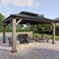 Aoxun 12' x 14' Outdoor Wood Gazebo, Hardtop Gazebo Permanent Wooden Pavilion with Galvanized Steel Double Roof, for Patio, Garden, Deckyard, Cedar Wood, Grey