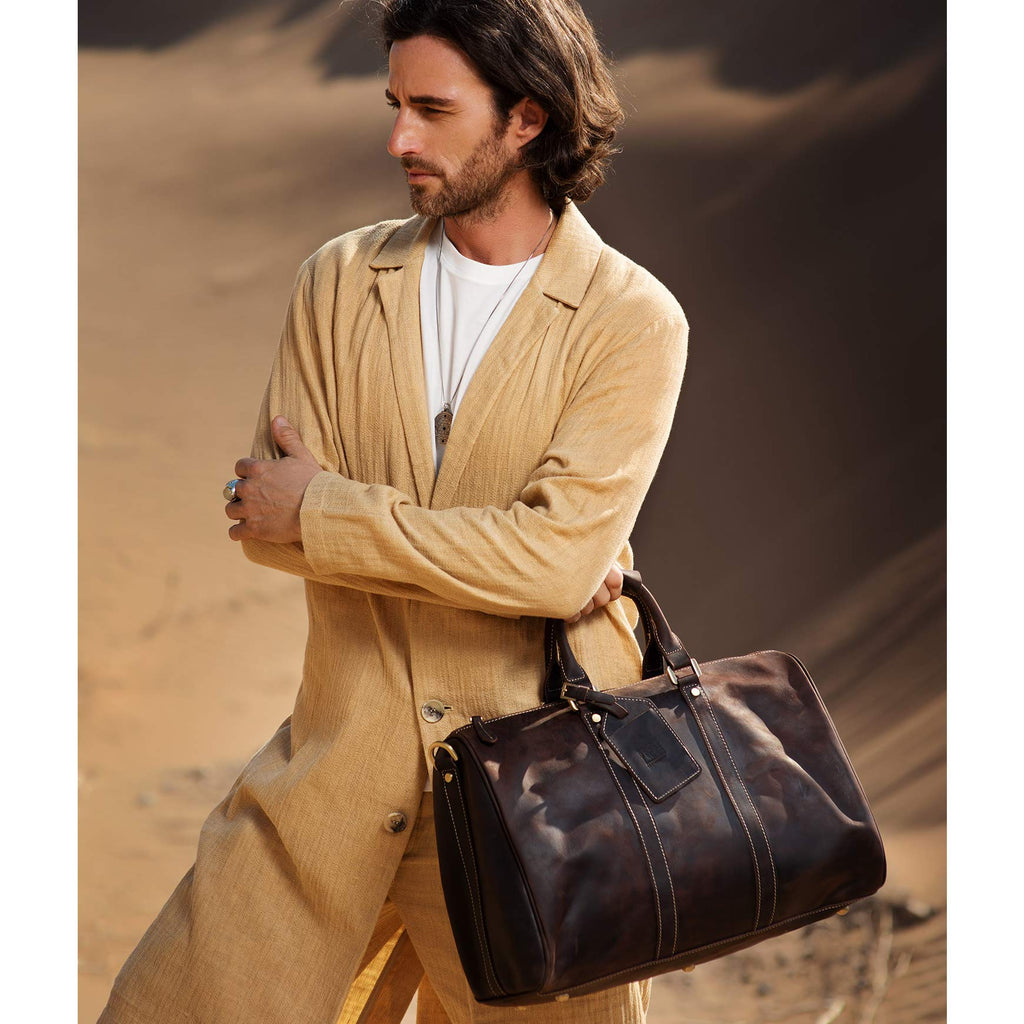 Grain Leather Duffel Bag Vintage Handmade Overnight Excursion Travel Weekend Business Trip Bag Gift for Men with Shoulder Strap