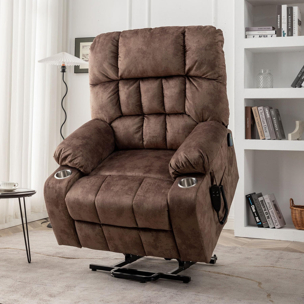 Oversized Power Recliner Chair for Big and Tall 400 LBS, 25.5" Extra Wide Electric Lift Chair with Heat and Massage, Dual Motor 180° Lay Flat Recliner Living Room Sofa, Velvet Big Lift Recliner
