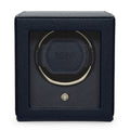 Wolf Cub Single Watch Winder with Glass Cover, Navy - Secure Fit with Patented Lock-in Dynamic Cuff - Accommodates All Wrist Sizes - Vegan Leather - Includes Universal Adapter