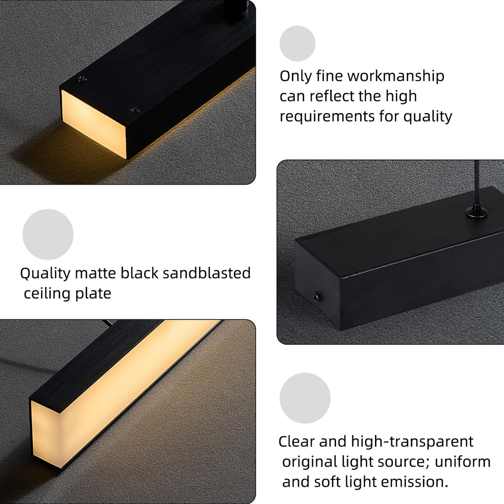 Black long chandelier, dining room light, Nordic modern minimalist style, office, long bar counter, kitchen light, color temperature adjustable from 3000K to 6000K, LED chandelier, 70.87 inches