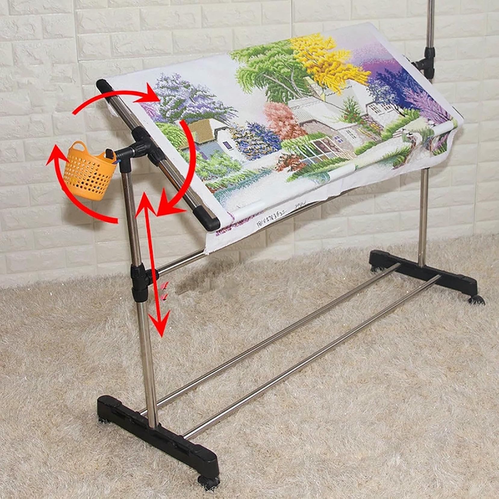 Adjustable Embroidery Stand - Needlework Floor Frame for Cross Stitch Craft, Height Adjustable Lap Table for Art Sewing Holder, Standing Embroidery Tool for Increased Comfort and Precision~/