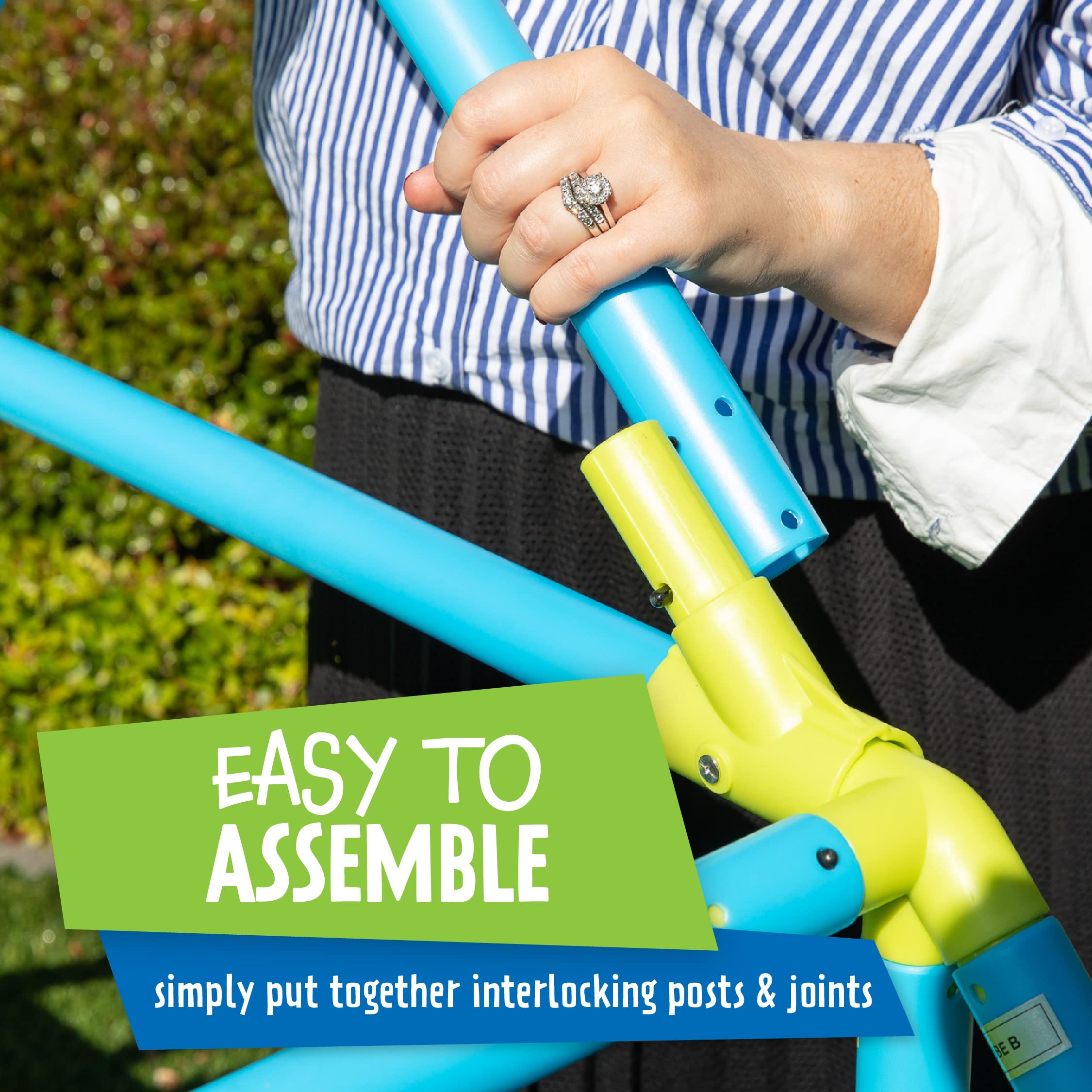Eezy Peezy Mega Pyramid Monkey Bars Climbing Tower Active Outdoor Fun for Kids Ages 3 to 8 Years Old, Blue/Green