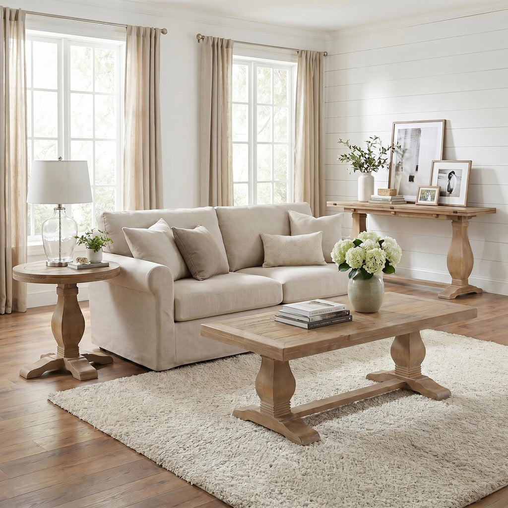 Martin Svensson Home Napa Solid Wood Pedestal Flip-Top Sofa Console Table, Driftwood