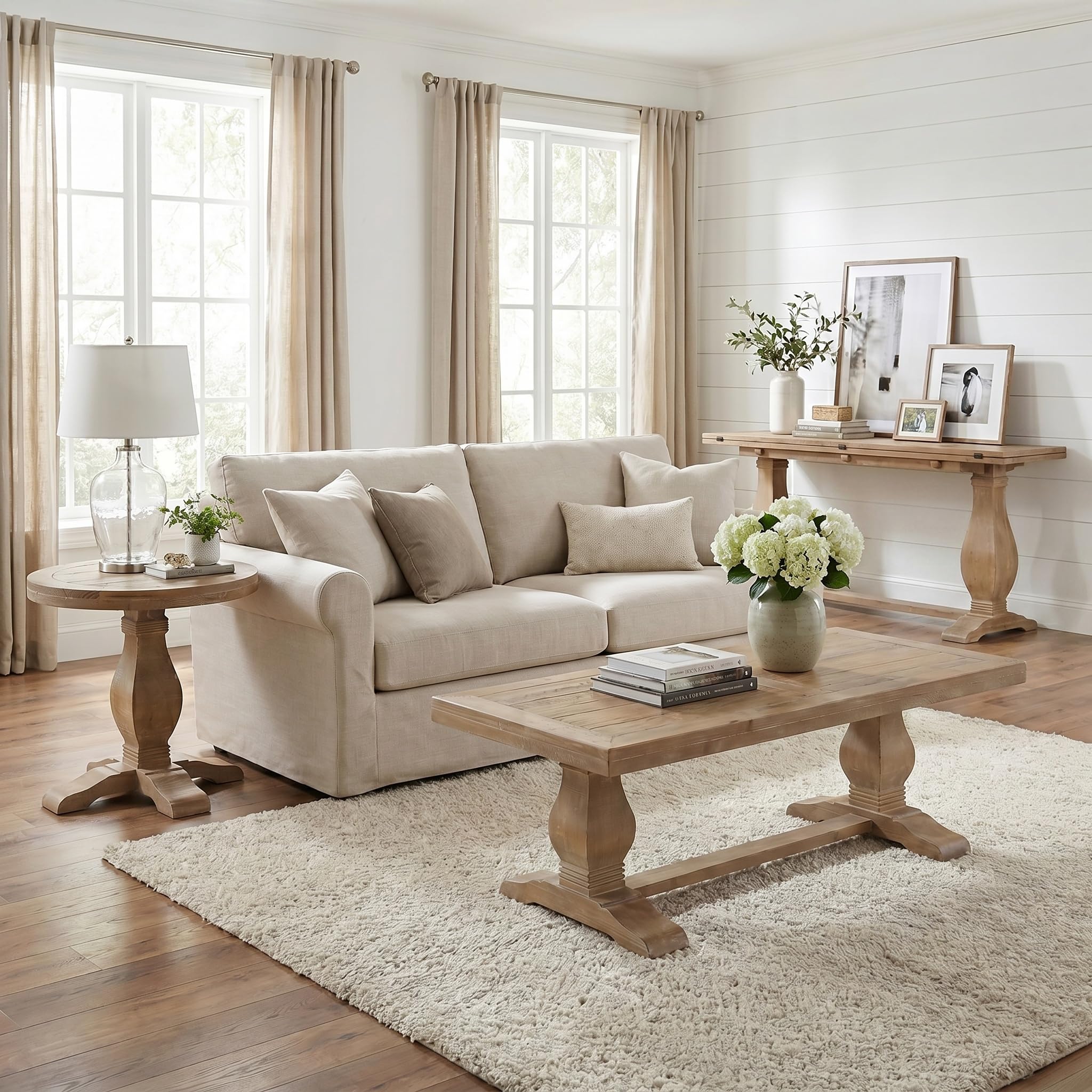 Martin Svensson Home Napa Solid Wood Pedestal Flip-Top Sofa Console Table, Driftwood