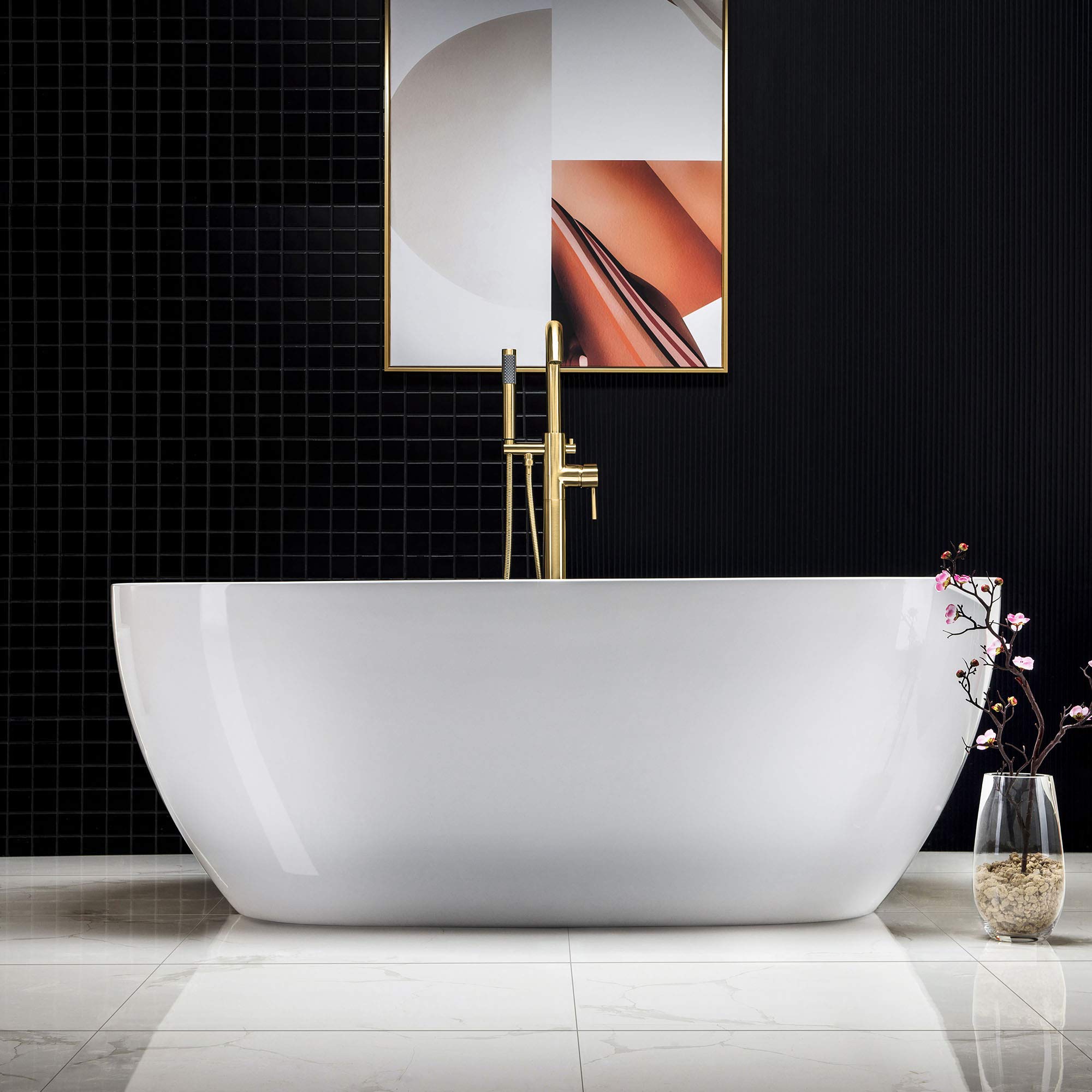 WOODBRIDGE 67" Acrylic Freestanding Bathtub Contemporary Soaking Tub, White Acrylic(Brushed Gold Drain/Overflow),BTA1528-BG