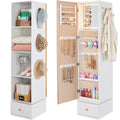 Best Choice Products Rotating Mirror w/Storage Cabinet, 360 Swivel Jewelry Armoire w/Full-Length Mirror, Gold Metal Frame Tower w/Cube Shelves, Built-In Jewelry Organizer & Hook - Gold