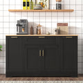 GDFStudio Buffet Cabinet with 3-Tier Pull-Out Rack, Adjustable Shelves, Multi-Functional Storage Cabinet Sideboard Coffee Bar Cabinet, Kitchen Island Storage for Dining Room Living Room, Black