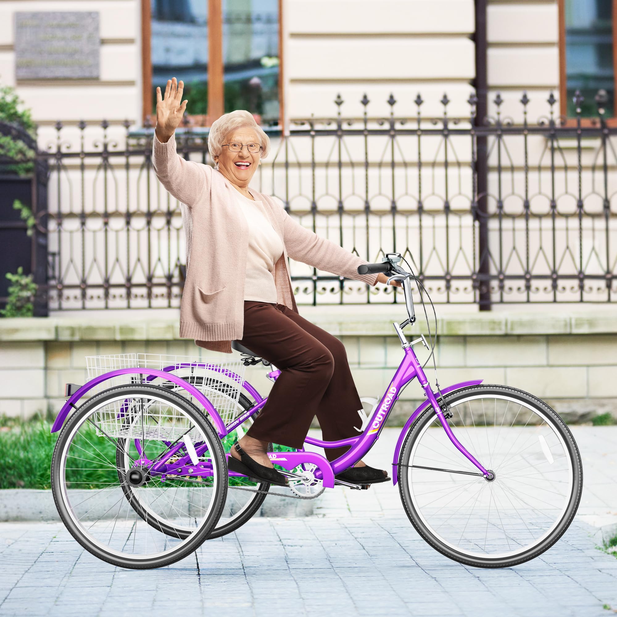 MarKnig Adult Tricycle, 24 Inch 3 Wheel Bikes with Large Basket, Cruiser Bike for Women/Men/Seniors, Adult Trike for Outdoor/Shopping/Recreation/Picnic (Purple)