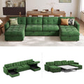 LINSY HOME U-Shaped Sleeper Sofa with Storage, Green Corduroy, 152.5 x 65 x 34.5 Inches, 4-Seater Convertible Couch with Pull-Out Bed
