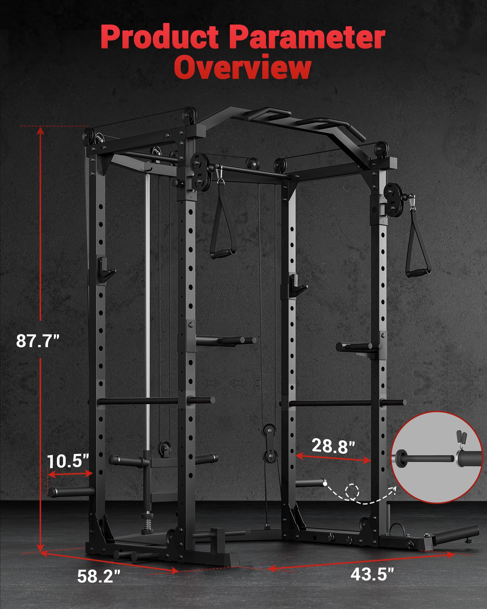 GarveeLife Power Cage, Multi-Functional Power Racks for Home Gym with Cable Crossover System, 1600 LBS Weight Capacity Fitness Squat Rack for Strength Workout with Training Attachment, Black