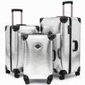 universal trotter 3-Piece High-Capacity Lightweight Vintage PU Leather Luggage Set (20/24/28 Carry-on & Checked), Water-Resistant PU Trunk Style, 360° Spinner Wheels (Silver)
