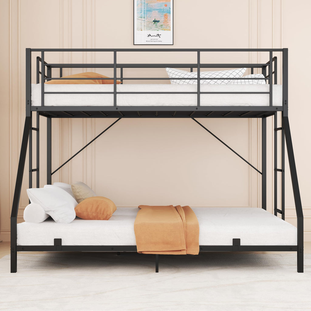 Debercu Full XL Over King Bunk Bed with Dual Stairs, Heavy Duty Metal Bunk Beds with 18" Safety Guardrails & Anti-Slip Slats, Space Saving Literas for Bedroom,Mattress Not Included