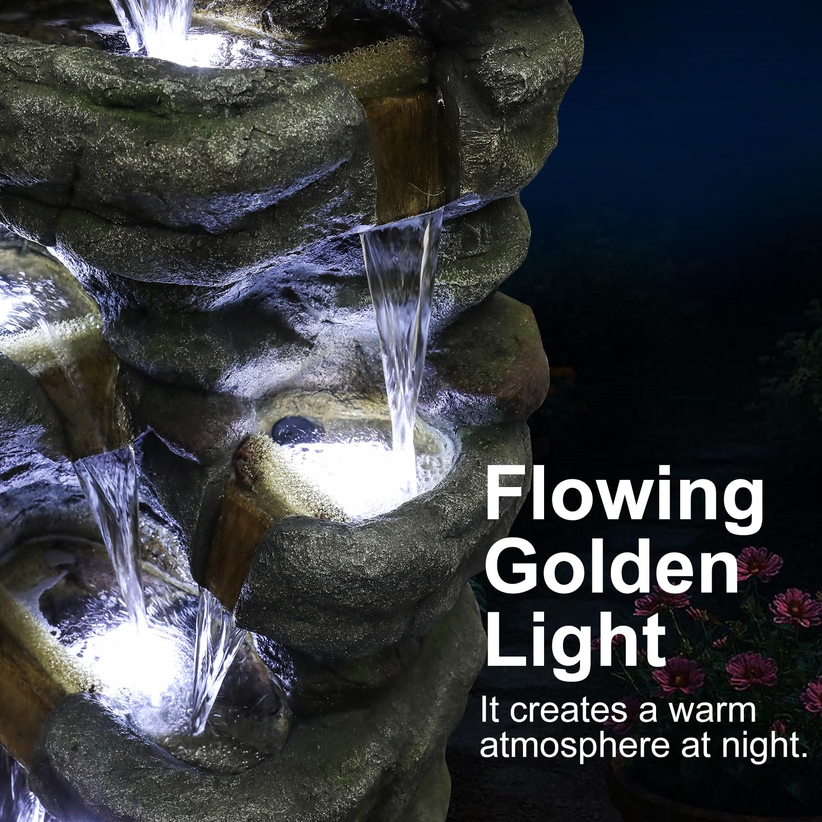 Naturefalls 51" Extra Large Outdoor Water Fountain - Waterfall Fountain with 7 LED Lights, 7-Tiers Cascading, Poly-Resin Indoor and Outdoor Fountain for Garden, Patio, Backyard, Lawn, Yard Decor
