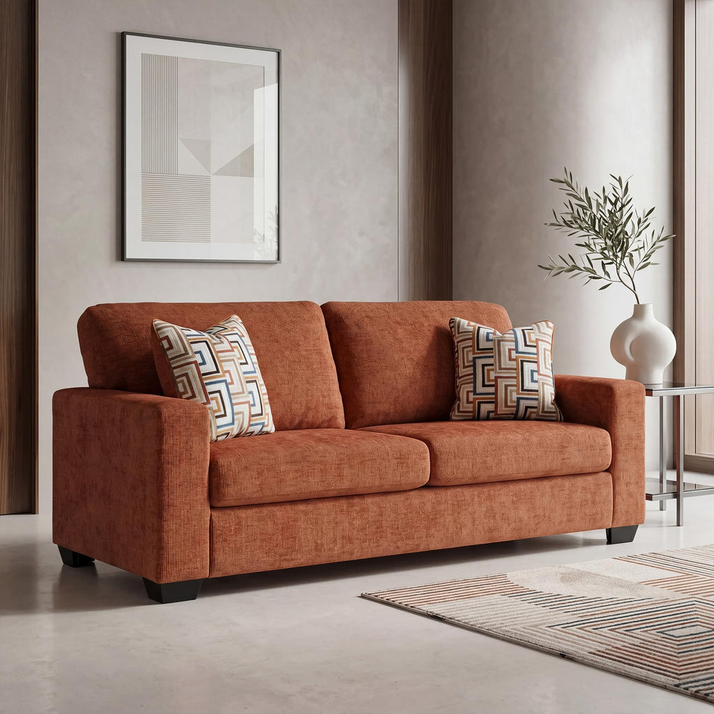 Signature Design by Ashley Aviemore Contemporary Sofa Sleeper with Folding Memory Foam Mattress and 2 Accent Pillows, Queen, Orange
