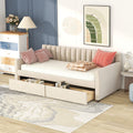 Merax Upholstered Daybed with 2 Drawers, Twin Size Bed Frame with Storage and Wood Slat Support, Beige