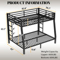 Bellemave Metal Full XL Over Queen Bunk Bed with High Guardrail & Under-Bed Storage, Heavy Duty Bunk Beds Frame with 2 Side Ladders, Full Over Queen Bunk Bed for Adults, No Box Spring Needed, Black