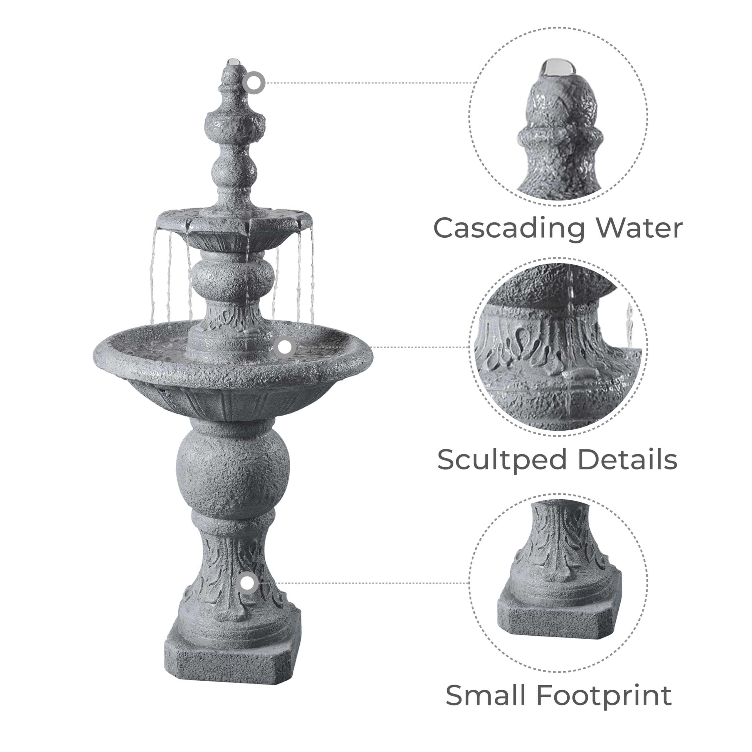 Teamson Home 52.56 in. Outdoor Two-Tier Water Fountain with Realistic ICY Stone Texture for Outdoor Living Spaces Creating a Calming Oasis for Gardens, Landscaping, Patios, Balconies, Lawns, Gray