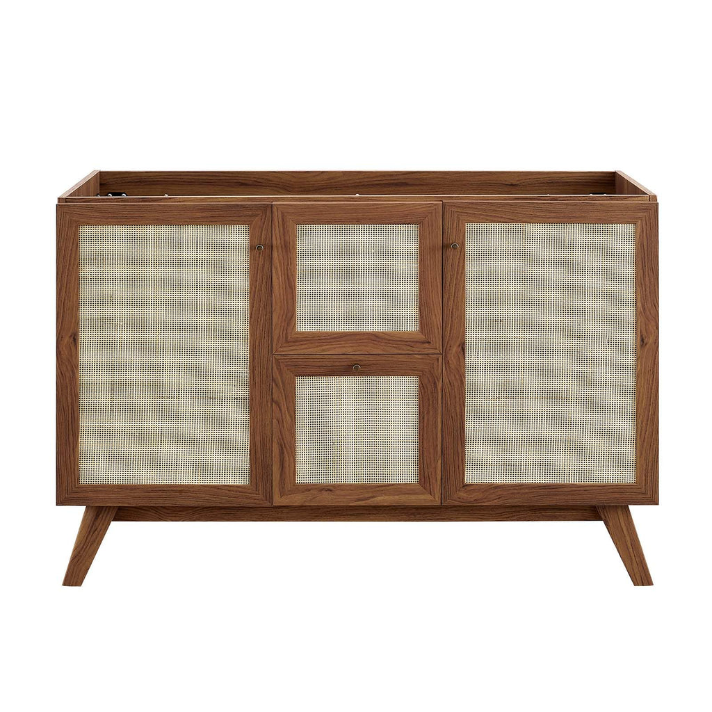 Modway Soma Rattan Weave Bathroom Vanity Cabinet Basin Not Included, 48” Single or Double Sink Compatible, Walnut