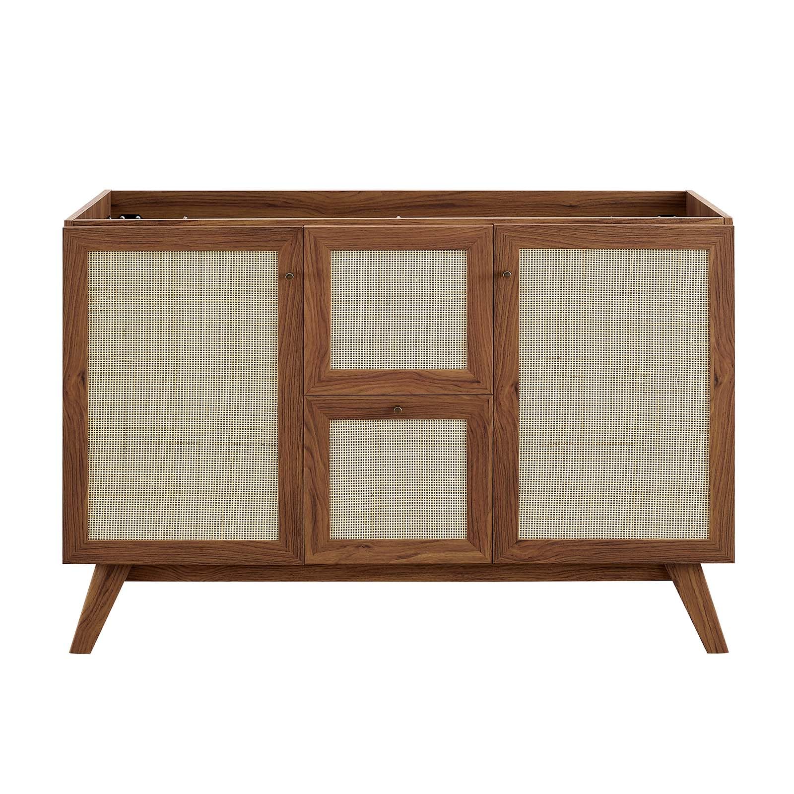 Modway Soma Rattan Weave Bathroom Vanity Cabinet Basin Not Included, 48” Single or Double Sink Compatible, Walnut