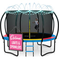 JoyBerri Trampoline Outdoor - Upsurge ASTM Certified Safe 8Ft 10Ft 12Ft 14Ft 15Ft 16Ft Recreational Trampoline for Kids and Adults. Anti-Rust Coating with Enclosure Net, Ladder, Sprinkler & LED Lights