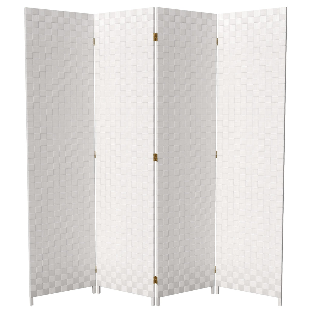 Red Lantern 6 ft. Tall Woven Fiber Outdoor All Weather Room Divider - 4 Panel - White
