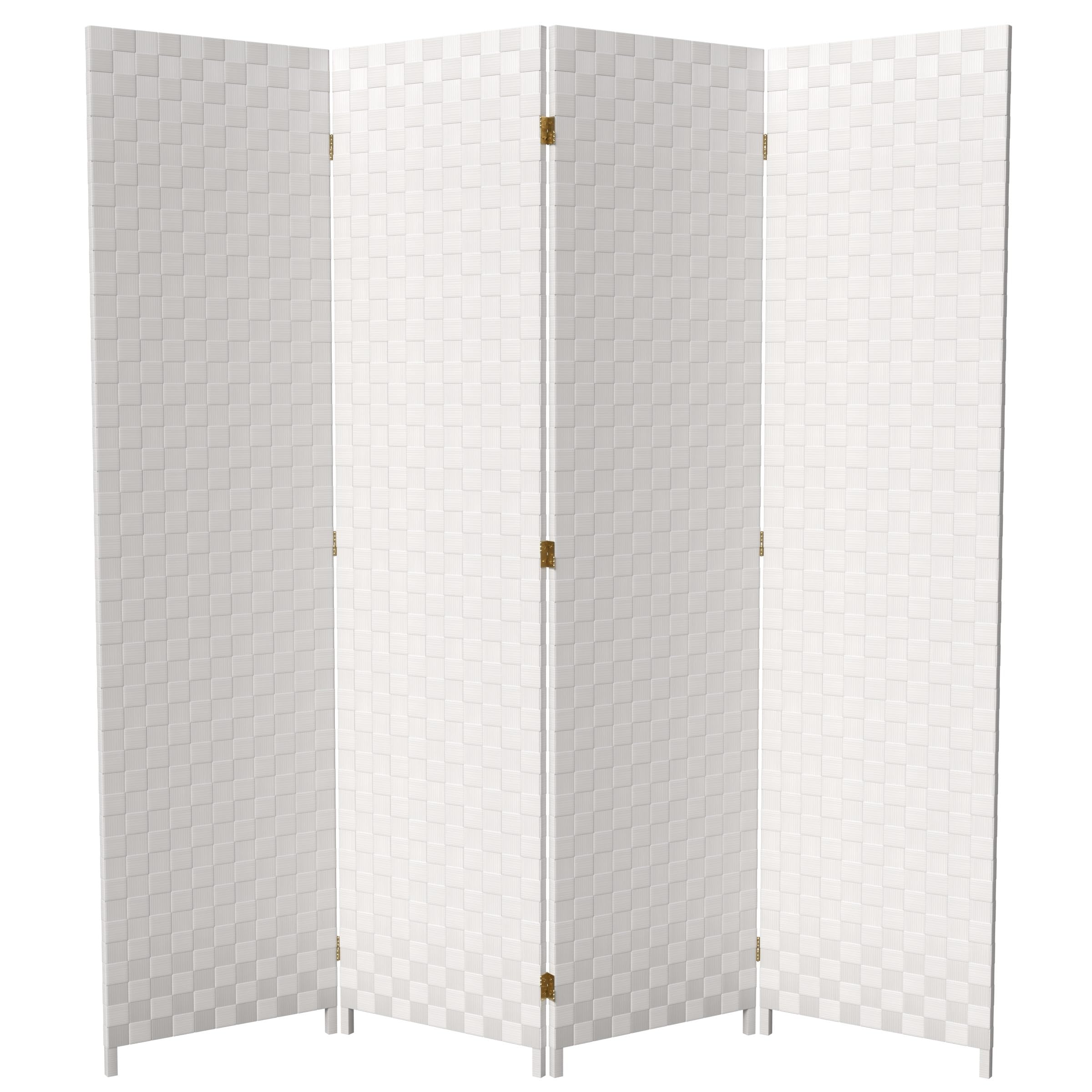 Red Lantern 6 ft. Tall Woven Fiber Outdoor All Weather Room Divider - 4 Panel - White