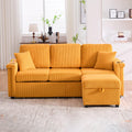 KEIKI 76" L-Shaped Modular Corduroy Sectional Sofa with Pull-Out Bed & 1 Movable Storage Ottoman & 2 Cup Holder & USB, Convertible 4-Seater Sleeper Couch Bed, Easy Assembly, for Living Room, Yellow