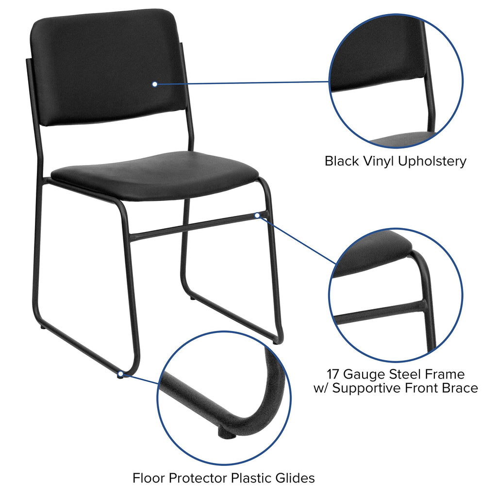 Flash Furniture 4 Pk. HERCULES Series 1000 lb. Capacity High Density Black Vinyl Stacking Chair with Sled Base