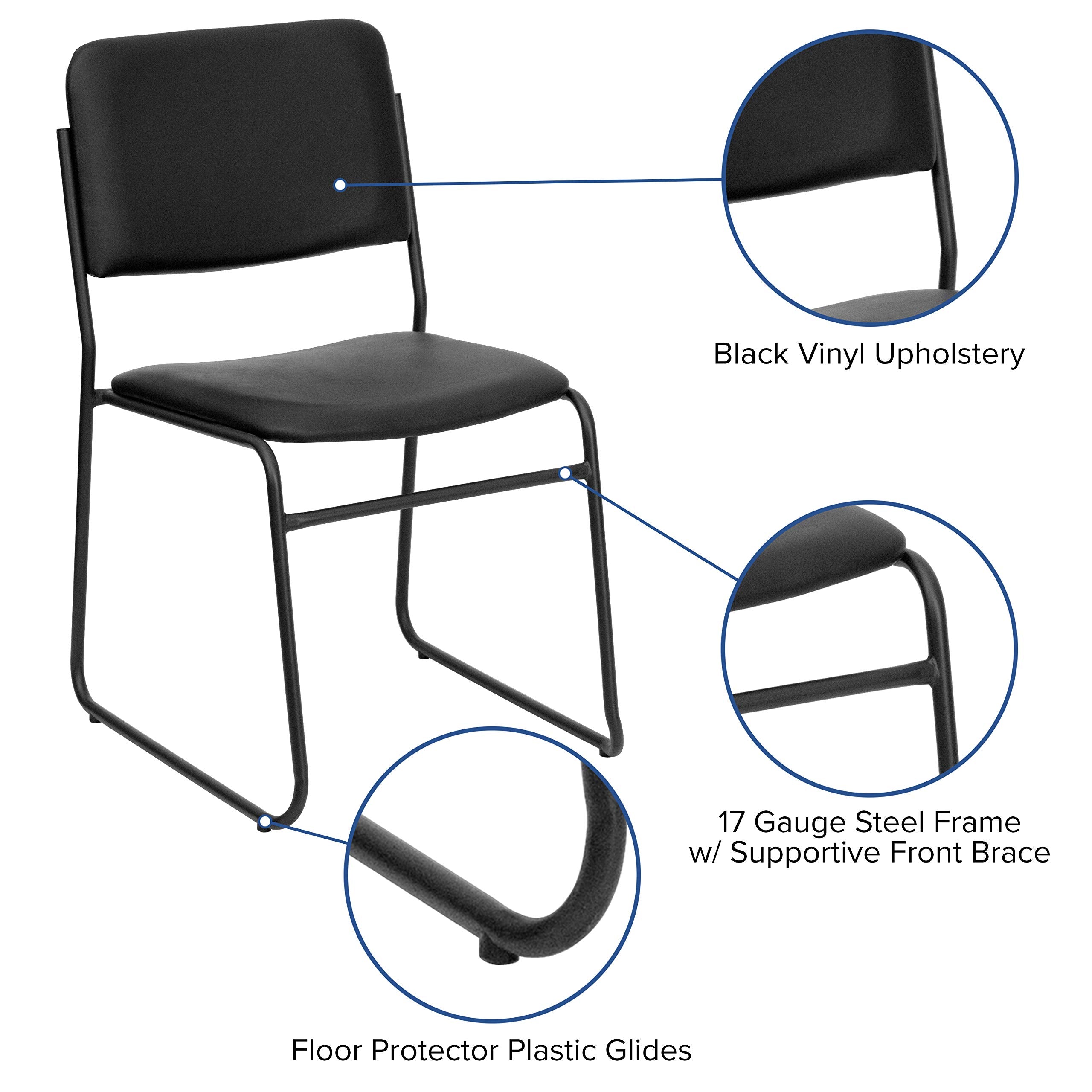 Flash Furniture 4 Pk. HERCULES Series 1000 lb. Capacity High Density Black Vinyl Stacking Chair with Sled Base