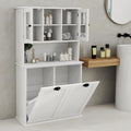cattino 56.69" Tall Bathroom Laundry Cabinet with 2 Tilt-Out Baskets & 2 Adjustable Shelves - 2 Compartment Dirty Clothes Hamper Storage Organizer, 150 lbs Capacity - White