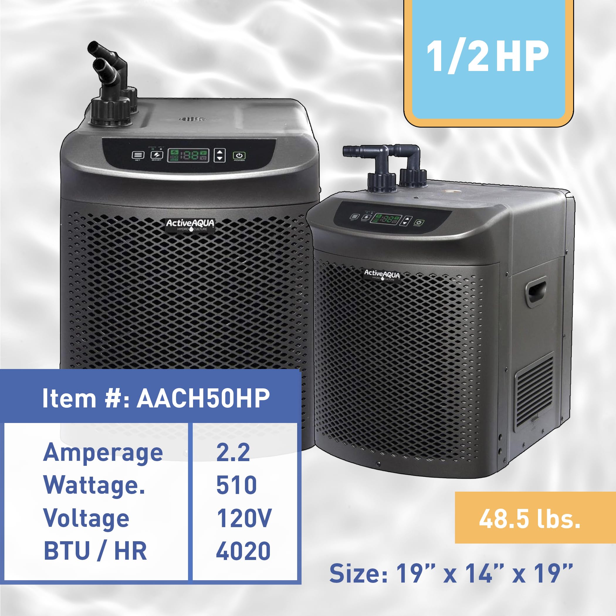 Active Aqua 0.5 HP Water Chiller with Boost | Cold Plunge & Ice Bath Cooler | Rapid Digital Temp Control | Fresh & Salt Water, Hydroponics, Aquariums | 90–172 Gal (0.5 HP)