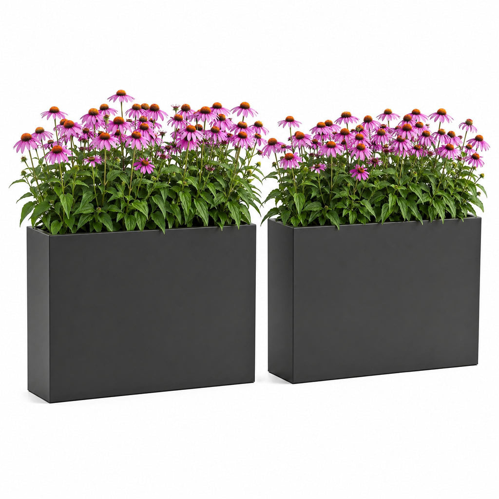Metal Rectangular Planter Box, 38x10x30 Inch Thickened Anti-Rust Carbon Steel Outdoor Garden Bed with Drainage Holes & Middle Baffle, Tall Flower Pot for Backyard & Lawn, Heavy-Duty, 2 Pack, Black
