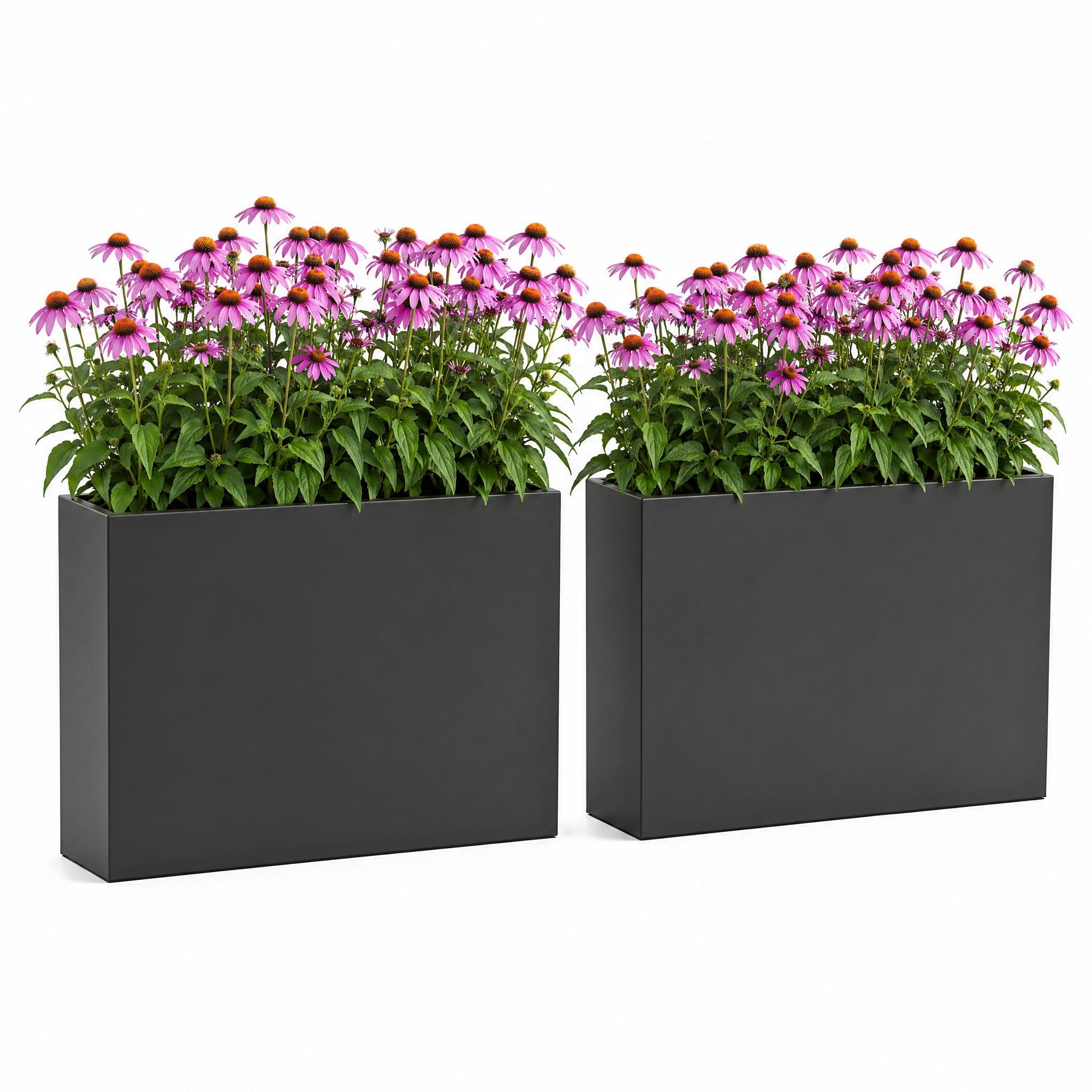 Metal Rectangular Planter Box, 38x10x30 Inch Thickened Anti-Rust Carbon Steel Outdoor Garden Bed with Drainage Holes & Middle Baffle, Tall Flower Pot for Backyard & Lawn, Heavy-Duty, 2 Pack, Black