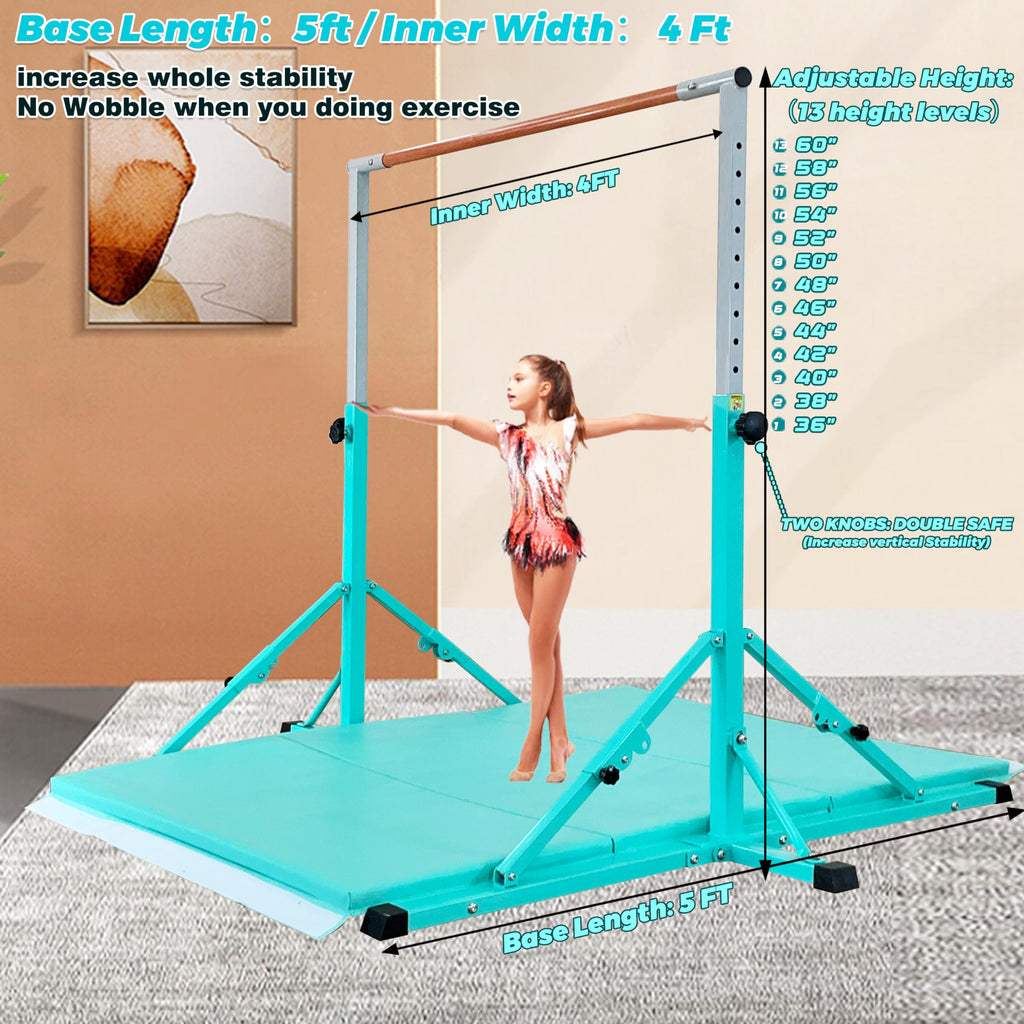 MARFULA Foldable Gymnastic Bar with Mat for Kids Ages 3-20, 350 lbs Weight Capacity, Gymnastic Kip Bar Horizontal Bar for Gymnast, Gymnastic Training Equipment for Home and Gymnastic Center Use