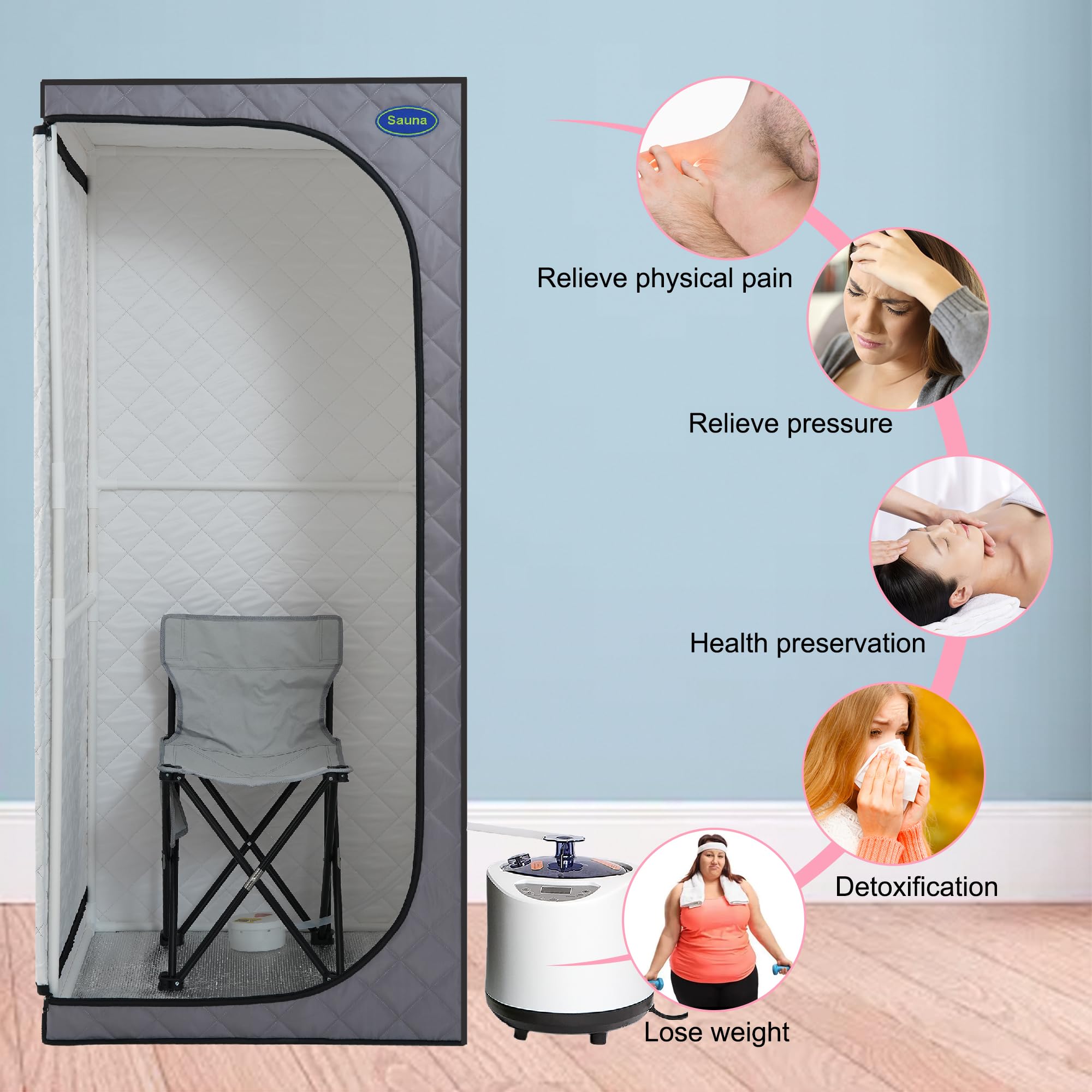 Gecheer Full-Size Portable Steam Sauna Tent for Home – Includes Steam Generator, Remote Control, Foldable Chair, Timer, 360° Steam Nozzles, FCC Certified, Easy Setup in 10 Minutes