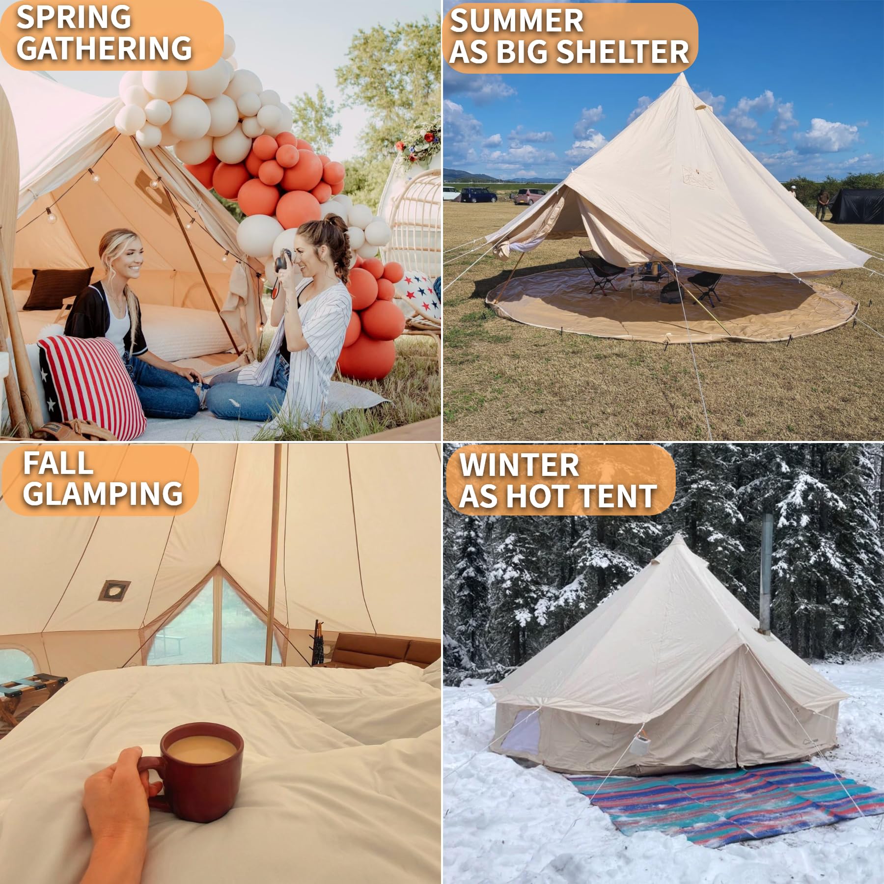 DANCHEL OUTDOOR B5PRO 4 Season Canvas Tent with Stove Jack Camping, Large Bell Tent with AC Port Yurt All Year Living, Luxury Glamping for 8 Person Hunting Party, 20ft/6m