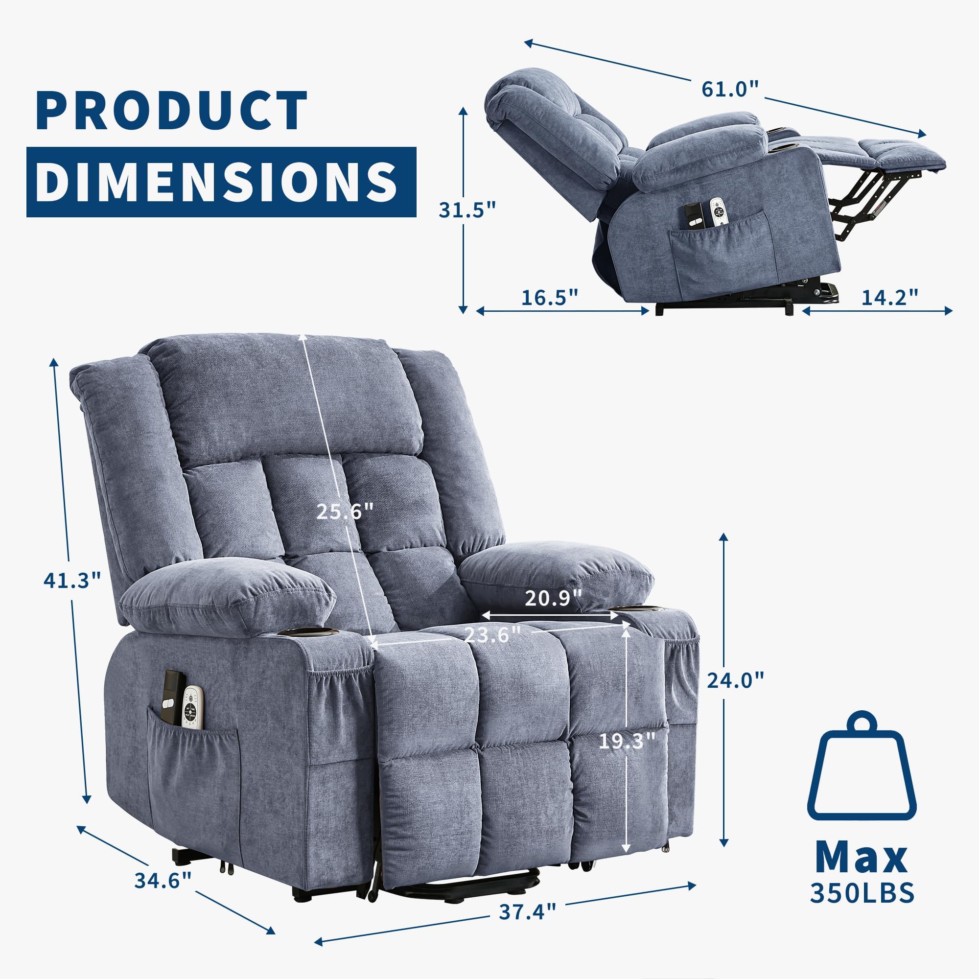 Garvee Power Lift Recliner Chair with Massage and Heat for Elderly Adults Lazy Boy Single Sofa Seat with 3 Positions 2 Side Pockets Cup Holders USB Ports Remote Control