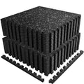 PRAISUN 0.56" Rubber Top Gym Flooring, Heavy Duty Interlocking Gym Mats for Home Gym, Non-Slip Workout Mat, 24 x 24in Large Gym Floor Mat, Protect Floors from Weights & Equipment, 96 Sq Ft, Black/Grey