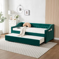 DNYN Button Tufted Design Daybed with Pop-up Trundle & USB Ports for Bedroom Guest Room, Space-Saving Twin Size Velvet Sofabed Frame with Side Storage Pockets, No Box Spring Needed/Easy Assemble
