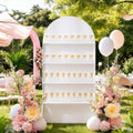 Sicrifety 5.9 ft 4-Tier Champagne Wall Holder for Party, White Wedding Arch Backdrop Stand Holds 32 Glasses, Freestanding Champagne Wall for Wedding Reception & Event Decor
