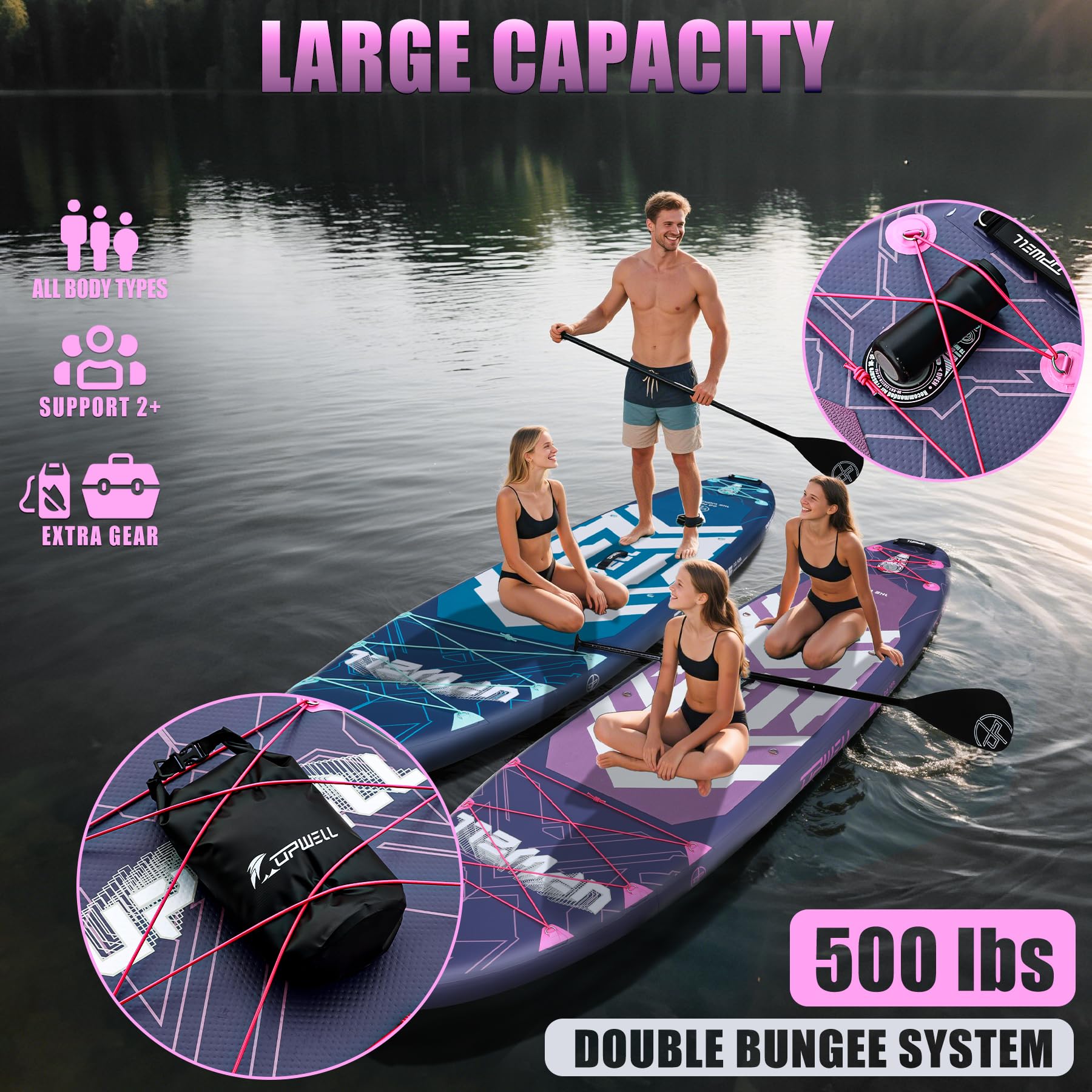 UPWELL 11'6"×35" Extra Wide Inflatable Paddle Board, Stand Up Paddle Board, Sup Paddle Boards for Adults, Chipmech Purple