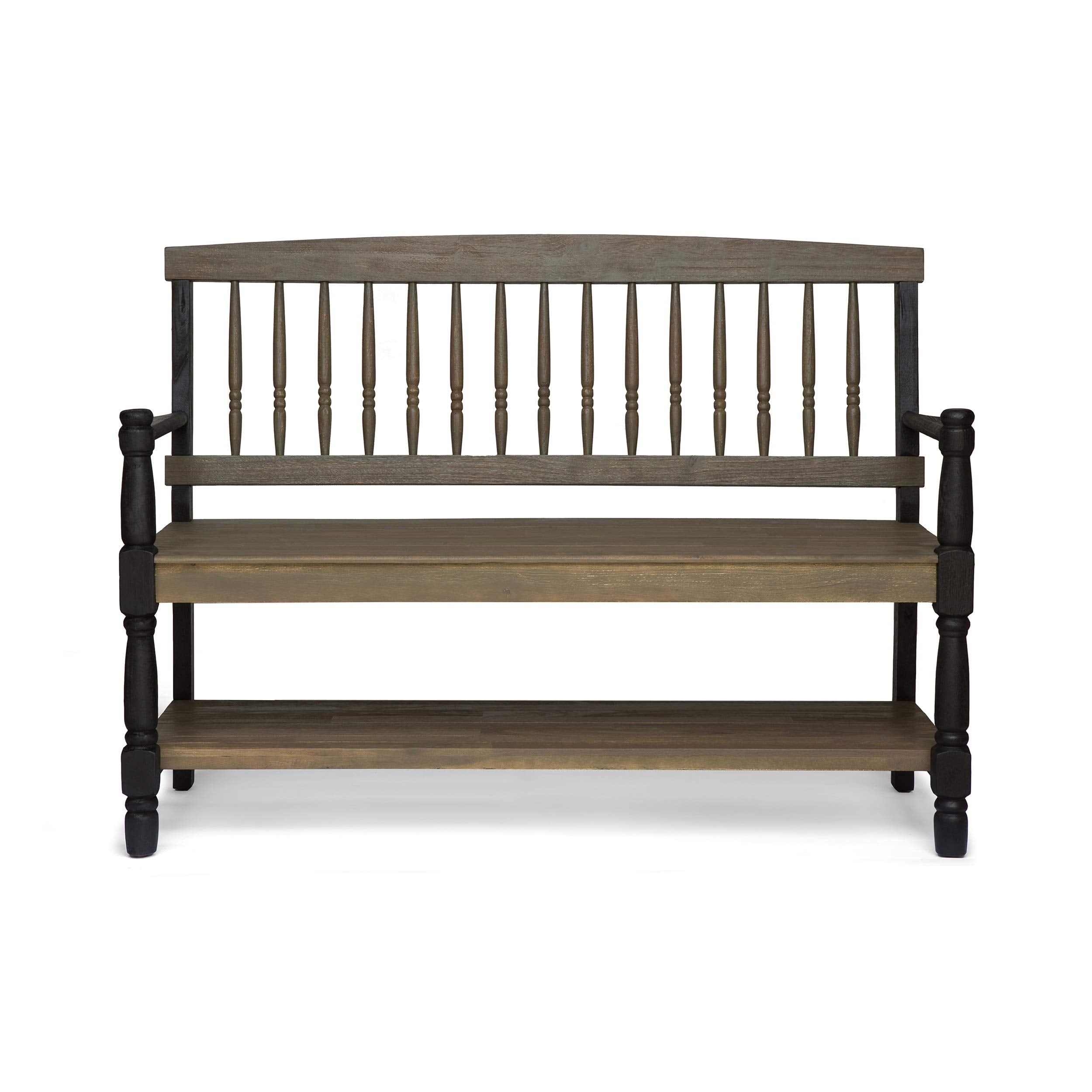 Christopher Knight Home Eddie Indoor Farmhouse Acacia Wood Bench with Shelf, Gray and Black Finish