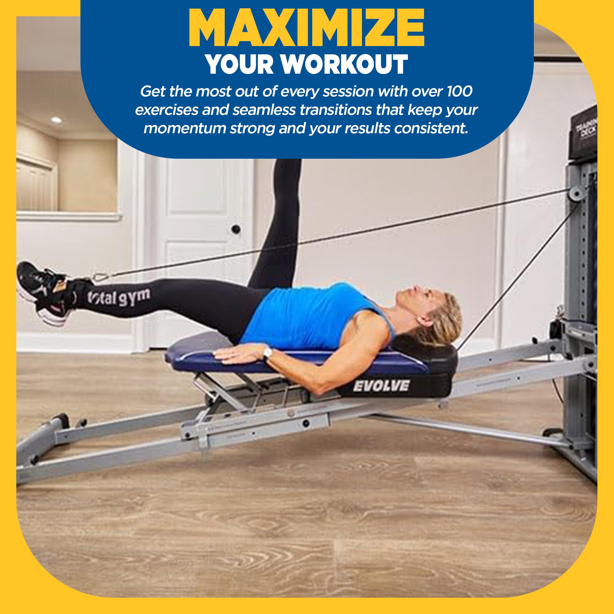Total Gym Evolve, Incline Bodyweight Training Home Exercise Machine w/ Adjustable Glideboard, 16 Levels of Resistance, & Deluxe Squat Stand