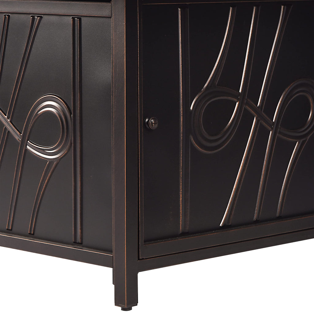 Oakland Living Aluminum 57,0000 BTU 42 in. Square Propane Black Fire Pit Table with Fire Beads, Lid, Propane Tank Cover and Table Fabric Covers in Copper Finish,AZREGIS-FPT-AC