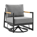 Armen Living Royal Outdoor Patio Swivel Glider Lounge Chair in Black Aluminum and Teak Wood with Cushions